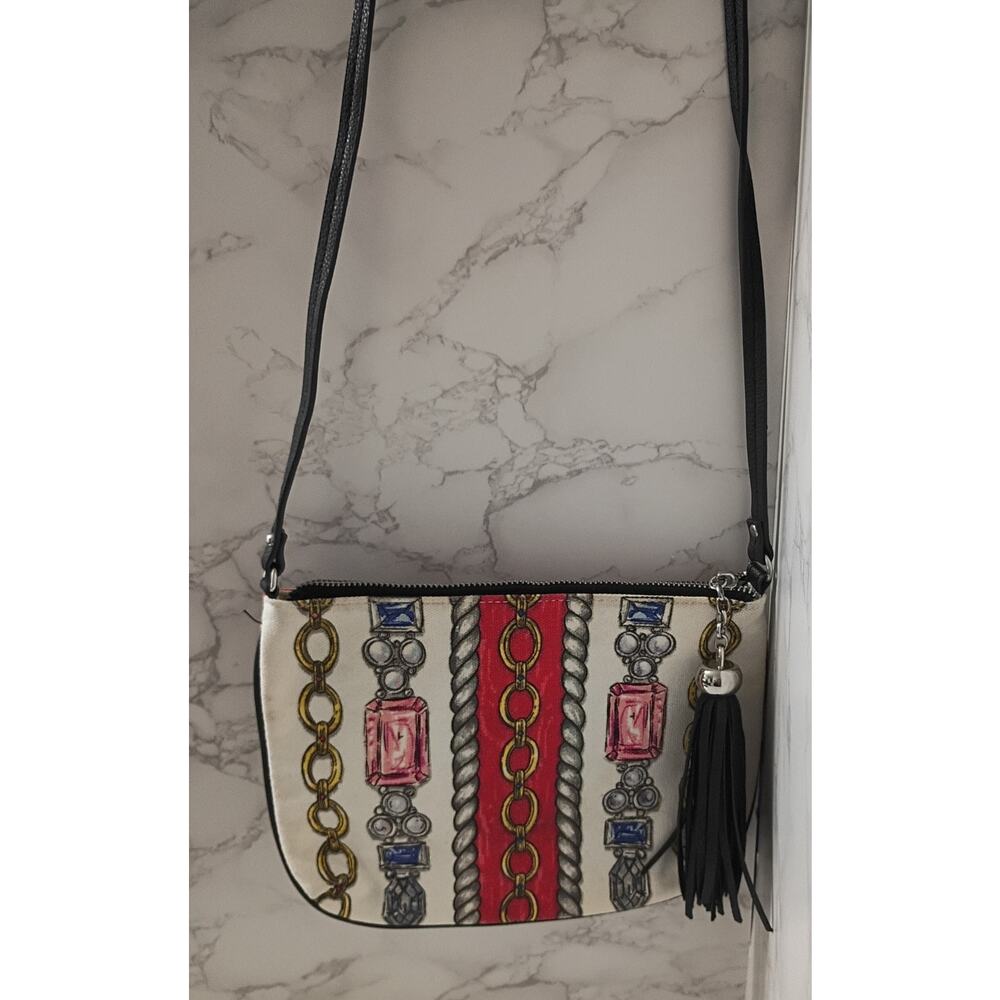 Brighton White Crossbody Bag with Red, Gold and Black Accents